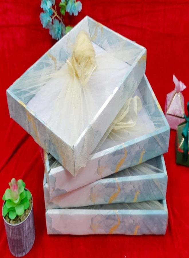 VRB Dec علبة هدايا VRB Dec مكونة من 3 قطع / علب هدايا للتغليف / علب كرتونية مموجة مع شبكة وشريط حلزوني / علبة تغليف هدايا عيد ميلاد / علبة سلة هدايا لأغراض تزيين حفلات الزفاف (التصميم - 4) - Image 4